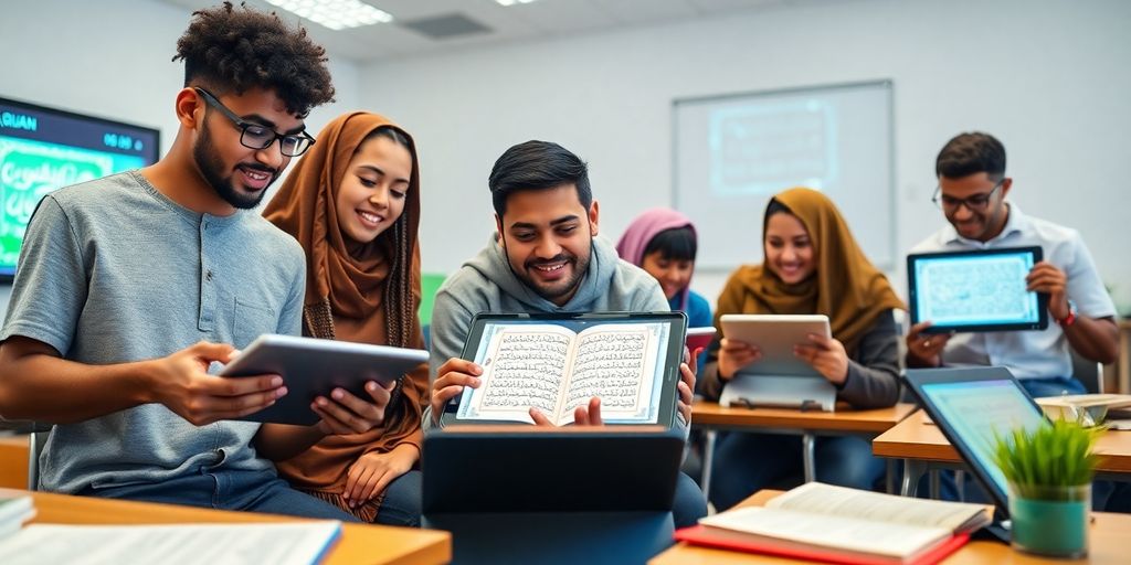 Kelas modern dengan siswa milenial belajar Al-Quran.